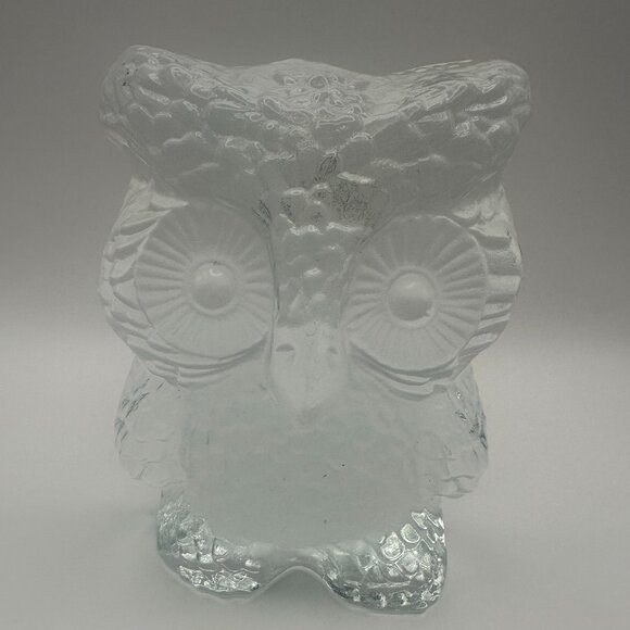 Vintage Viking Glass Owl Figurine Paperweight Original Sticker Handmade Clear - Picture 1 of 7